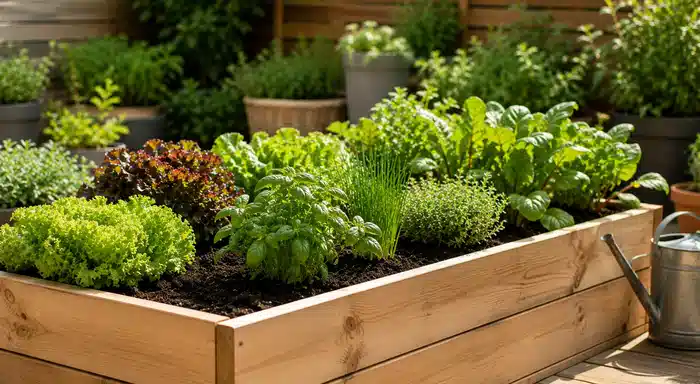 Bac moestuin surélevé met grond schoon en herbes aromatiques