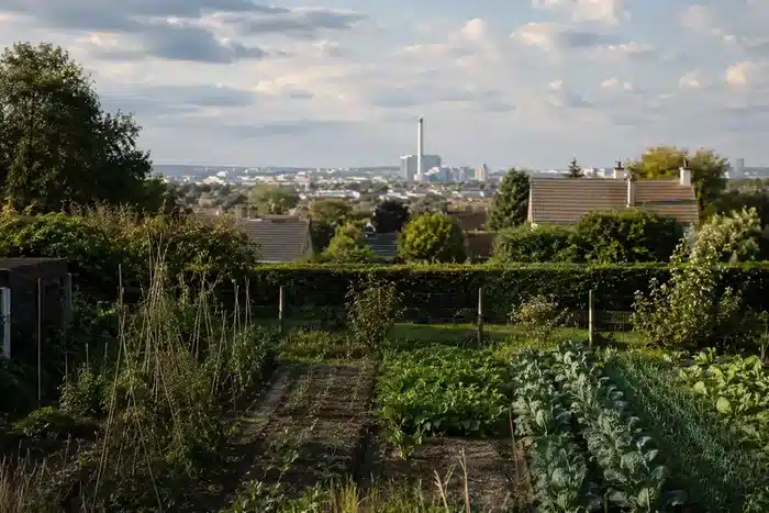 Moestuin nabij een afvalverbrandingsoven